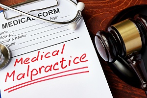 medical malpractice written in red on a paper form