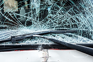 Bus windshield shattered after crash