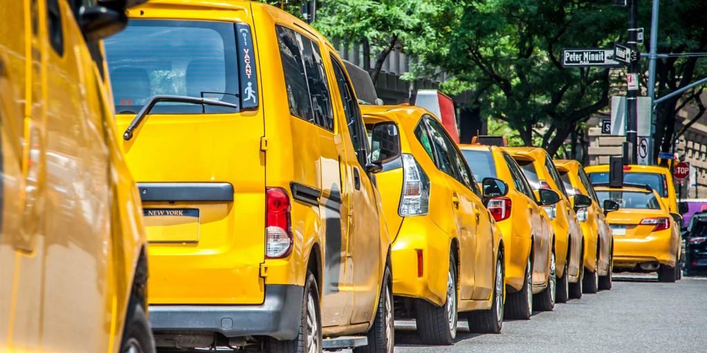 Fleet of taxi cabs waiting