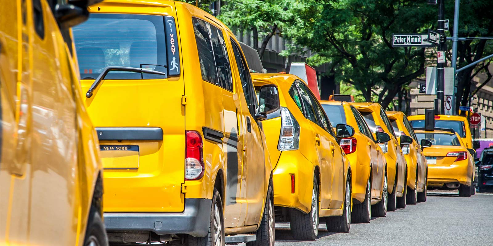 Fleet of taxi cabs waiting