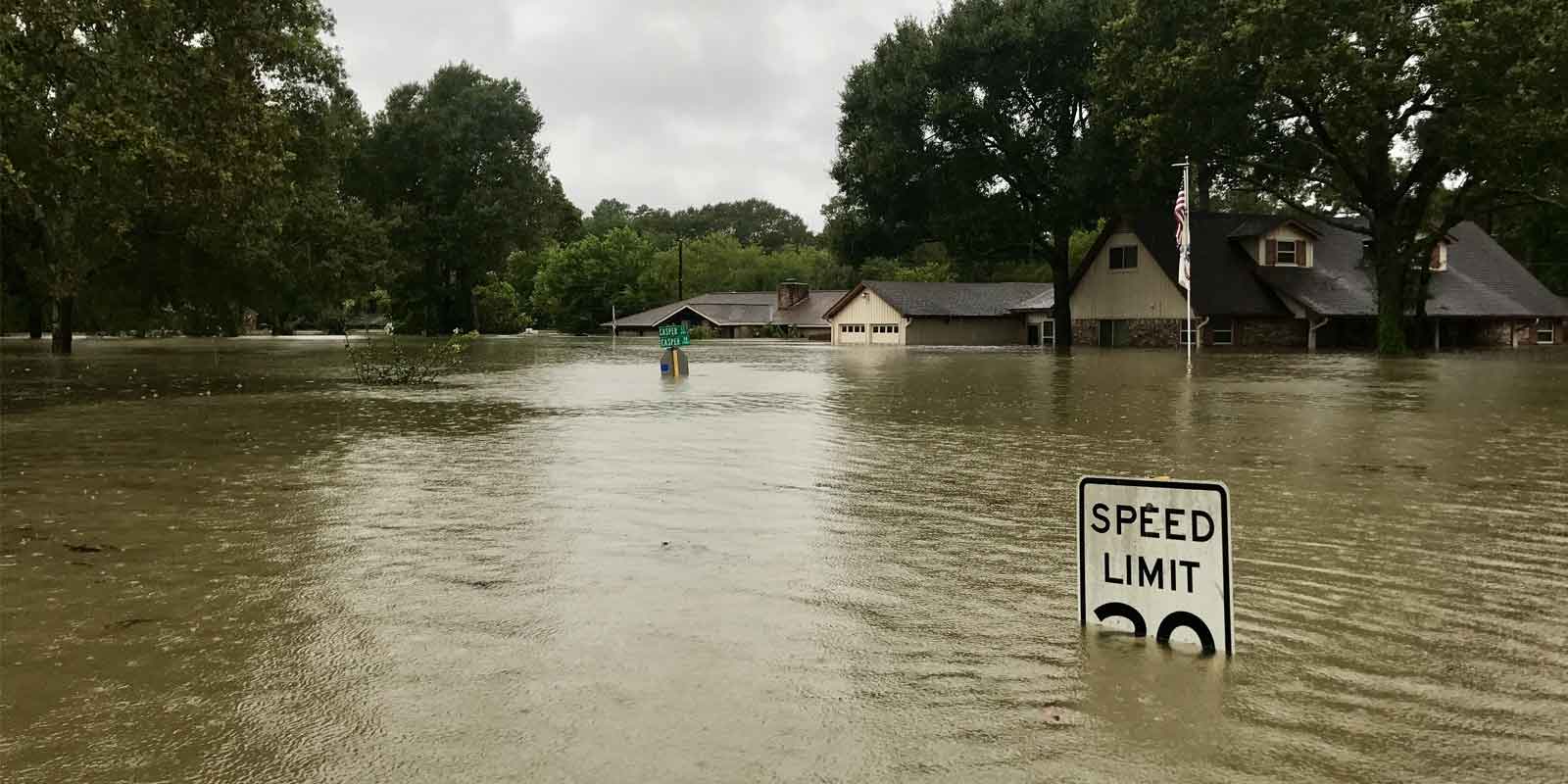Flooded street in neighborhood