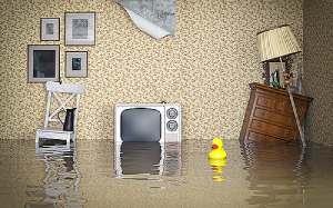 Flooded interior of a home. In such a situation, a flood insurance policy may provide compensation to homeowners.