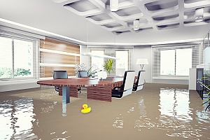 a flooded conference room that will need to be covered by flood insurance