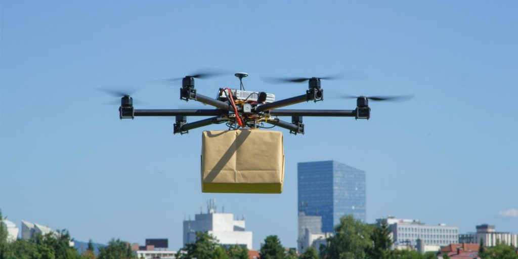 Commercial drone delivering package