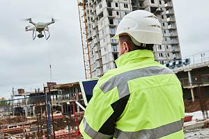 Construction worker using commercial drone 