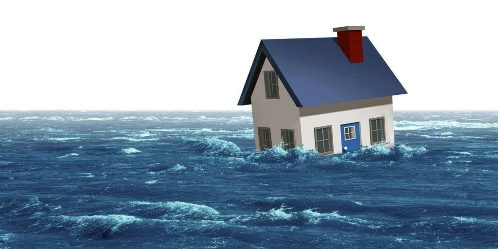 floating house on the flood with commercial insurance