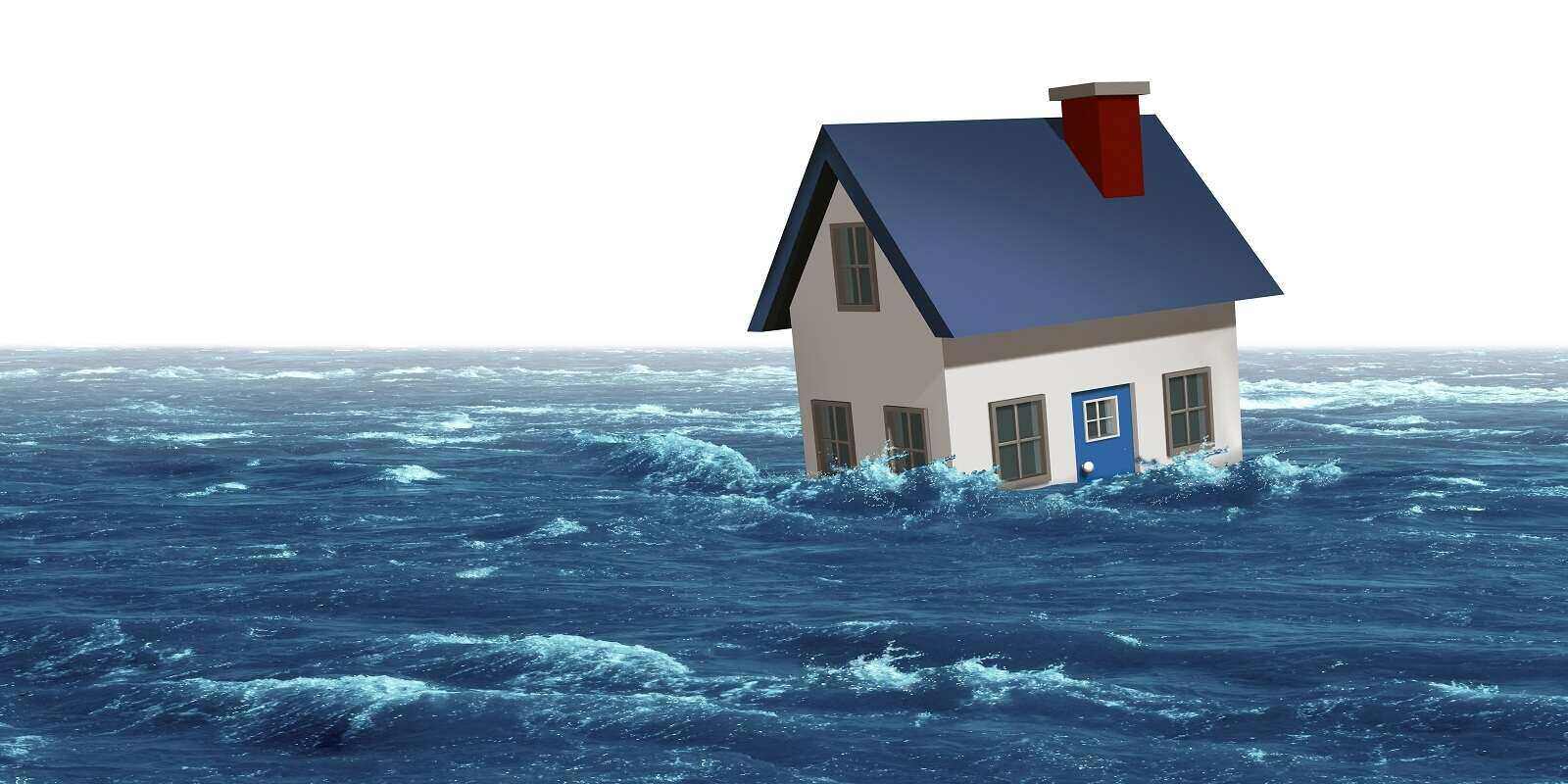floating house on the flood with commercial insurance