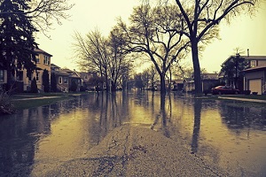residential area after heavy flood needing commercial flood insurance
