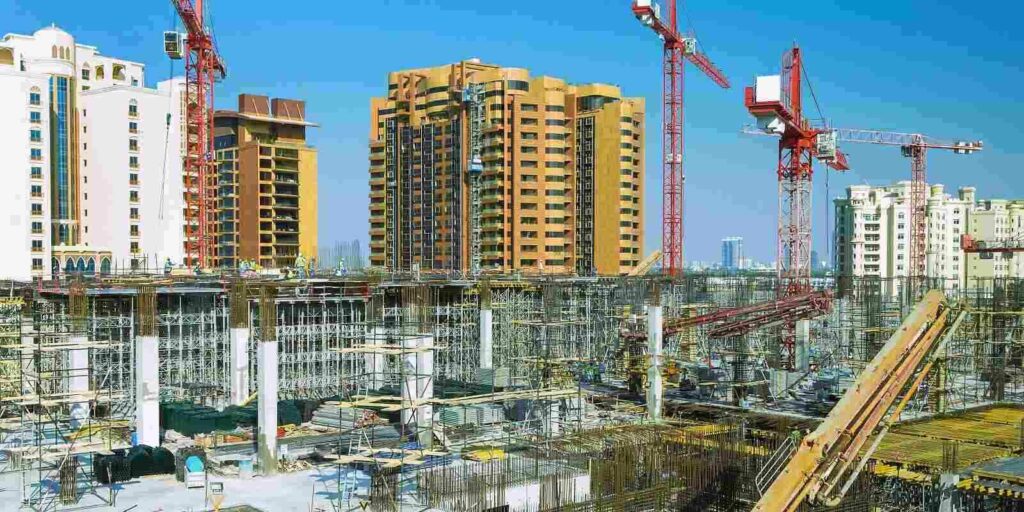 big machines building a city