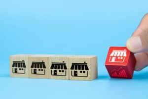 franchise owner with a business concept with wooden blocks