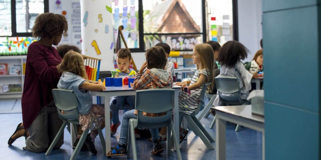 group of diverse students at daycare