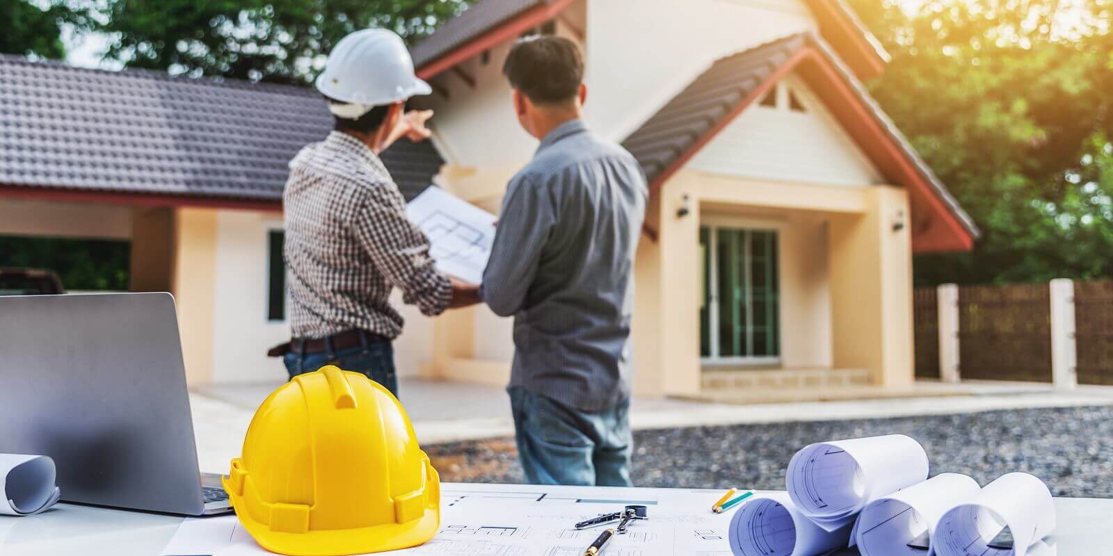business man professional engineer worker at the house building