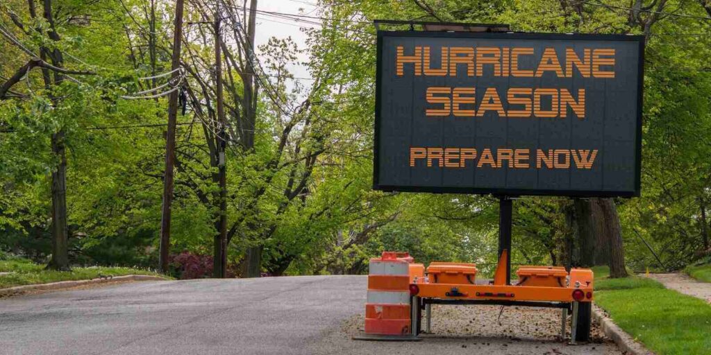 electronic mobile road sign that says hurricane Season prepare now