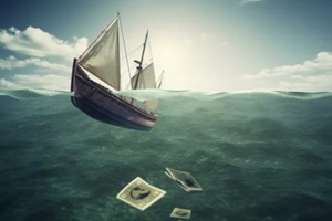 boat sinking in the storm