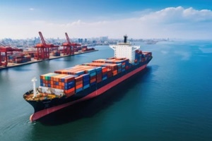 container ship loading and unloading in sea port