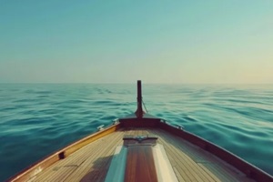 bow of yacht seaward with beautiful blue deep sea landscape