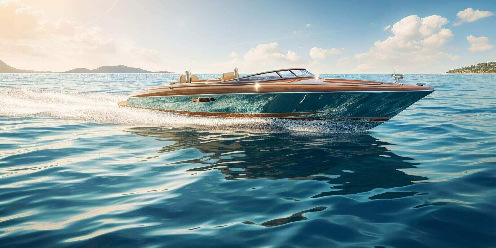 luxury speedboat cruising on serene ocean waters