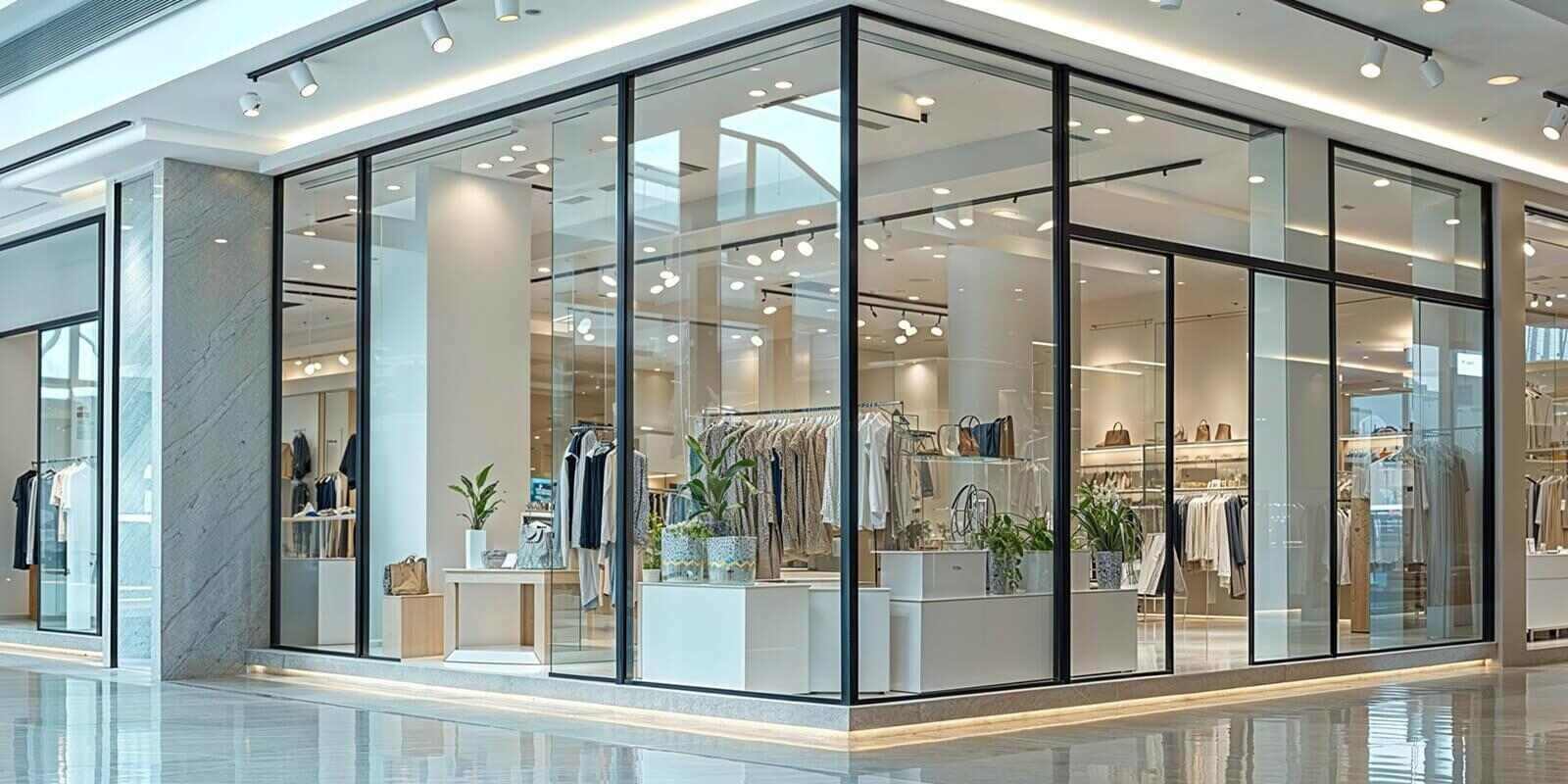 clothing boutique inside a bright shopping mall