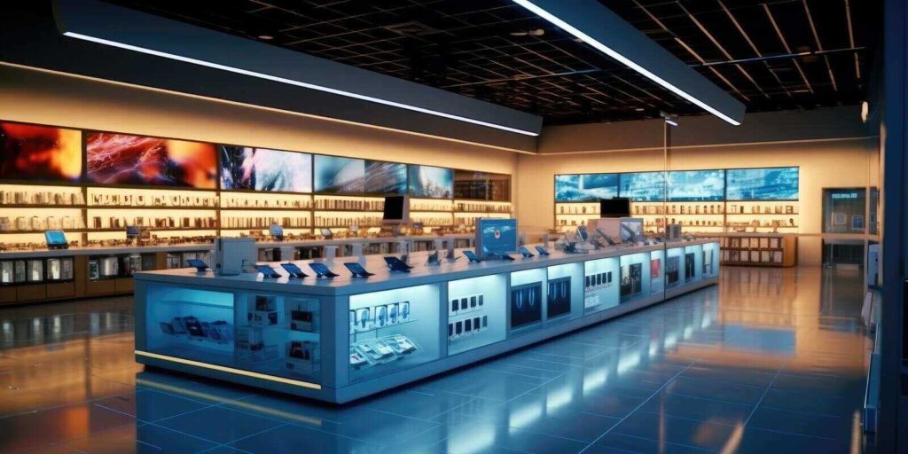 Interior of modern tech store and gadget