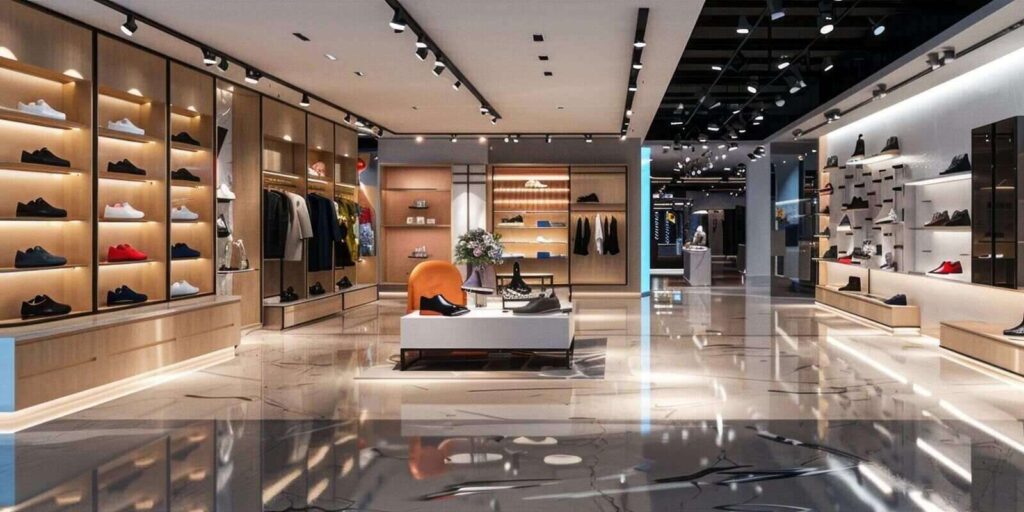 large store with many shelves and a white floor