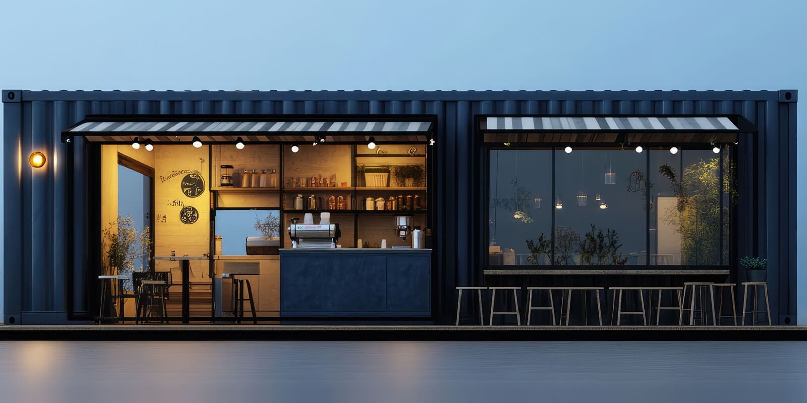 3D illustration of a 20ft container cafe