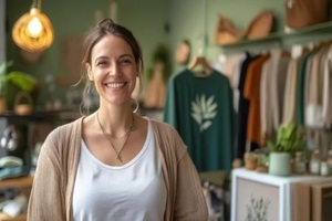 a retail store owner smiling