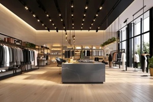 luxury and fashionable brand new interior of cloth store