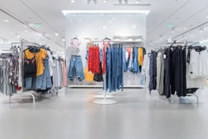 various shop clothing in ladies' clothing store in summer