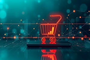 e-commerce online shopping business internet technology concept rendered in rich deep teal hues