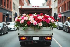 mini truck carrying various roses