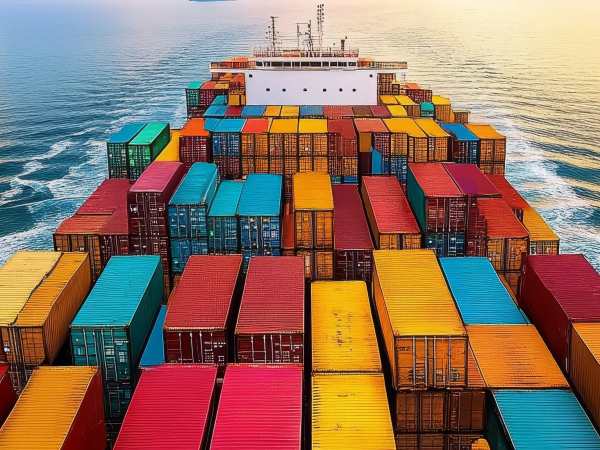 Cargo ship navigating the open ocean during daylight