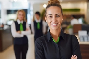 smiling employee at a retail store