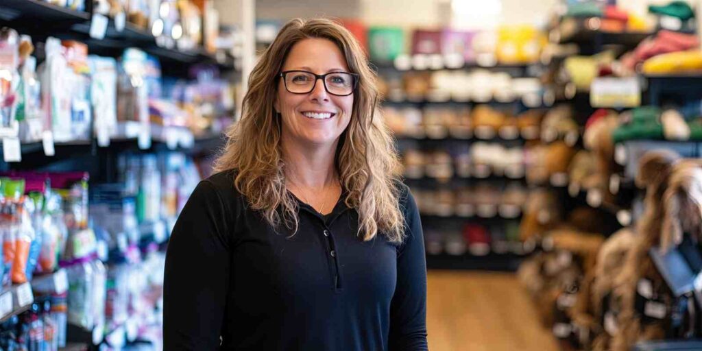 Owner Smiling in Her Insured Pet Shop