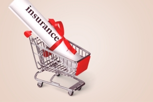 Paper Bundle with Word Insurance and Ribbon in Shopping Cart