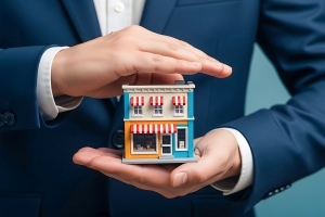 Businessman Protecting Miniature Building in Hands