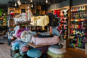 Pet Bed Displayed in A Modern Retail Pet Store