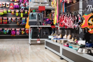 Products Displayed for Different Species in A Pet Shop