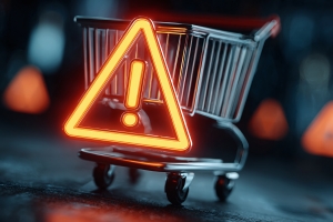 Alert Icon on Shopping Cart Representing E-Commerce Business Risks