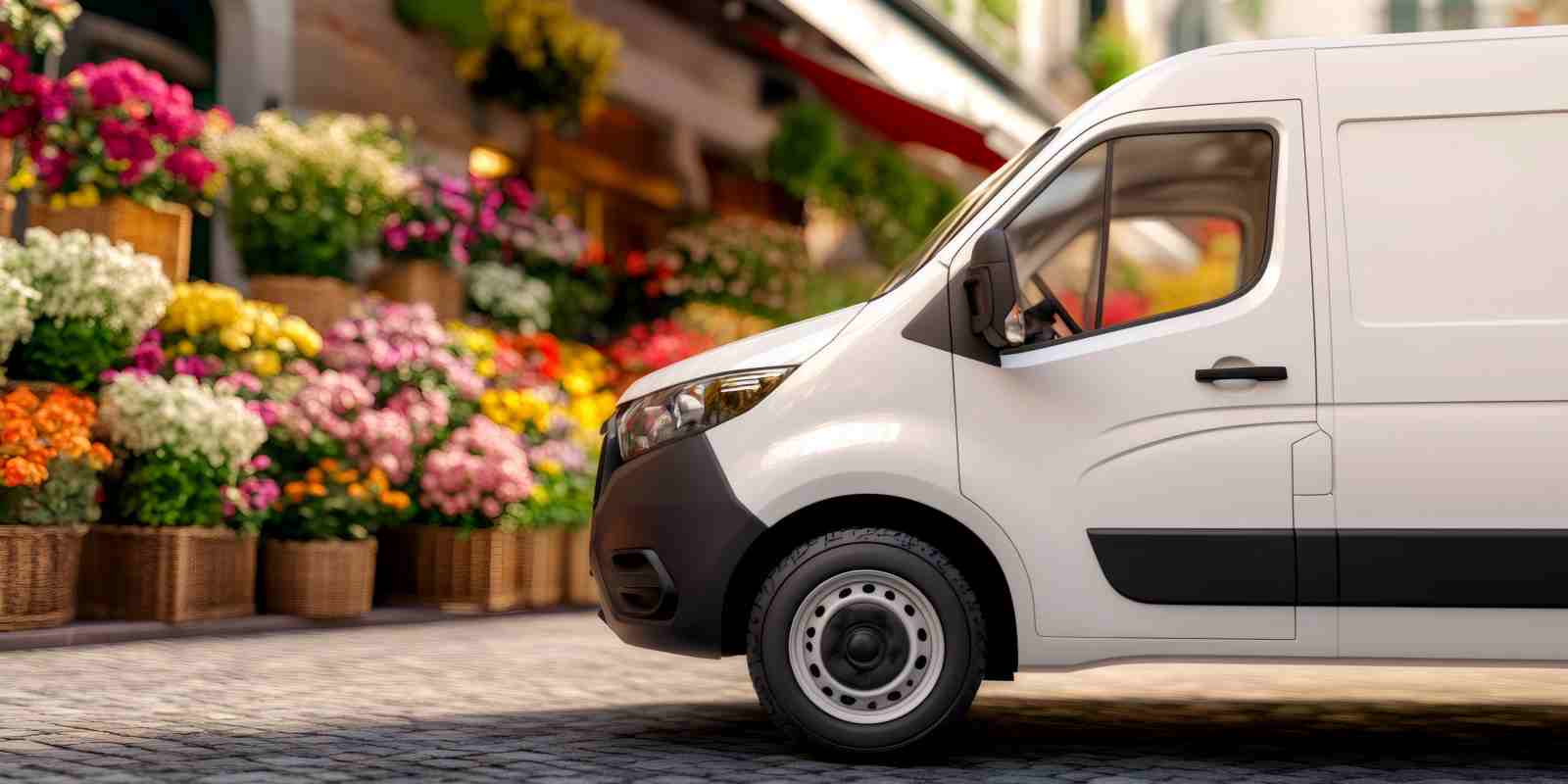 Delivery Vehicle Parking in Front of Flower Shop
