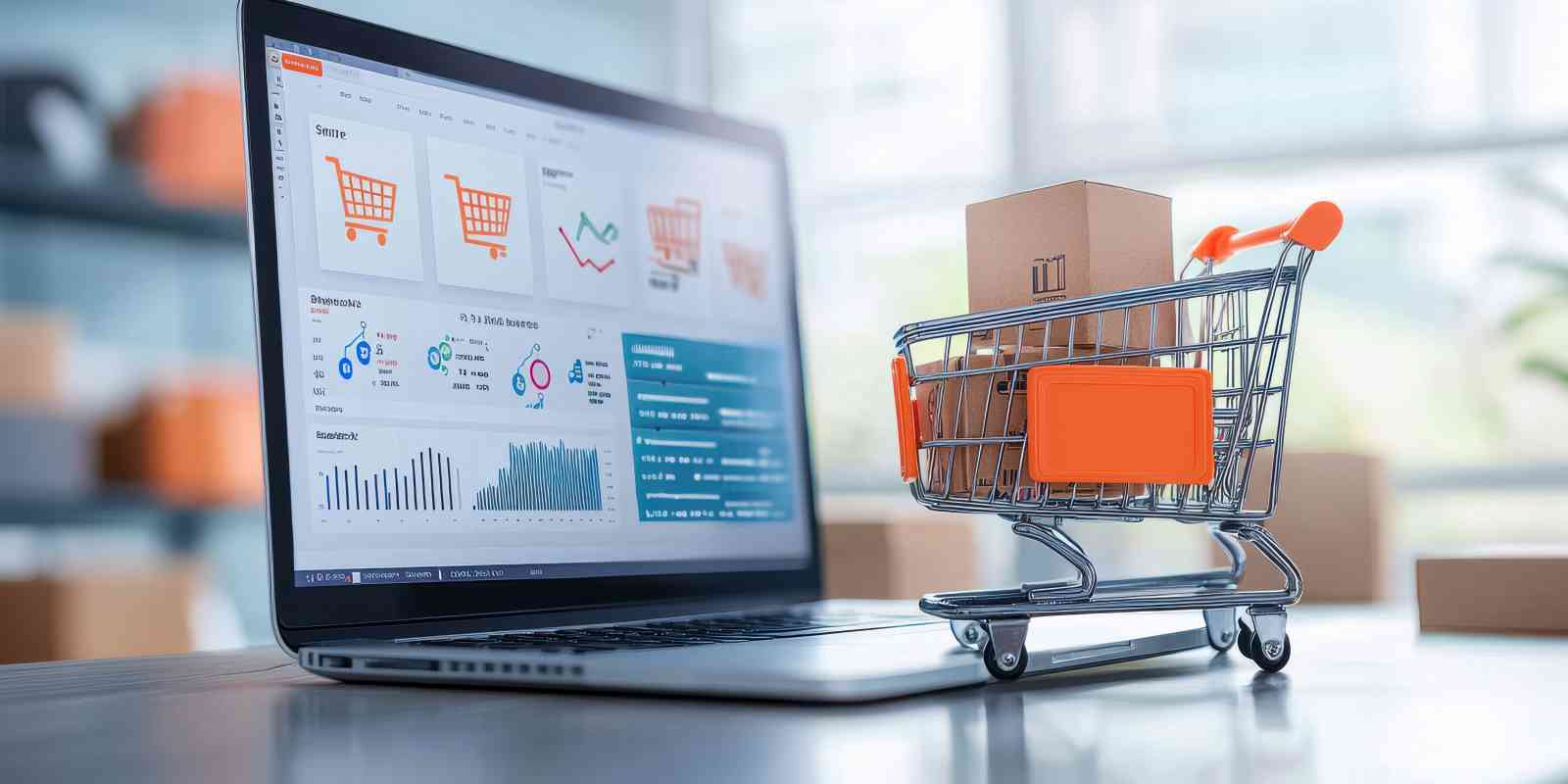 E-Commerce Sales Data Displaying on Desktop Near Shopping Cart