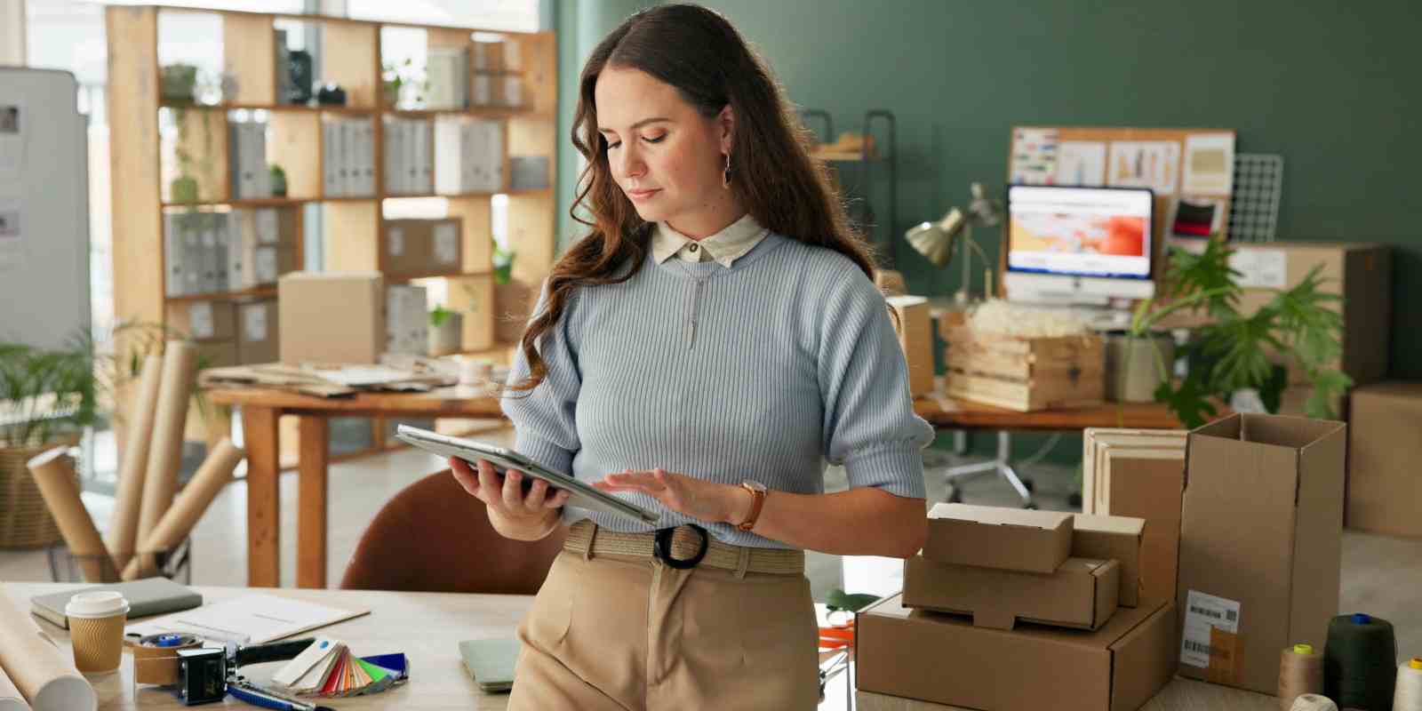 Female Retail Startup Owner Reviewing Insurance Policies on Tablet