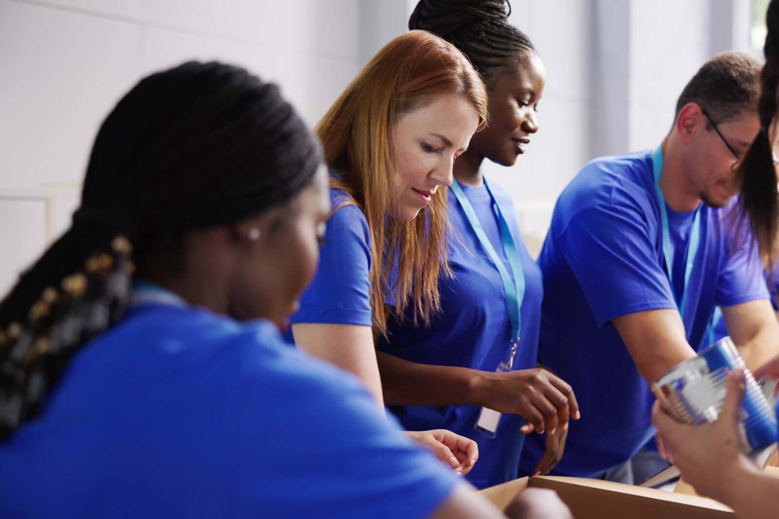 food bank humanitarian aid in donation boxes