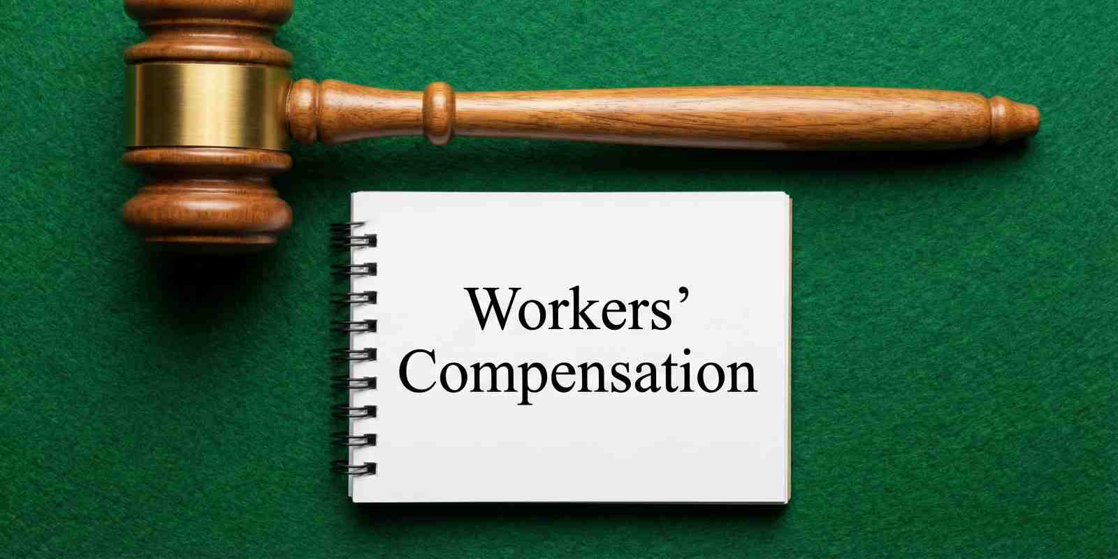 Notebook with Workers Compensation Text Near Judge Gavel