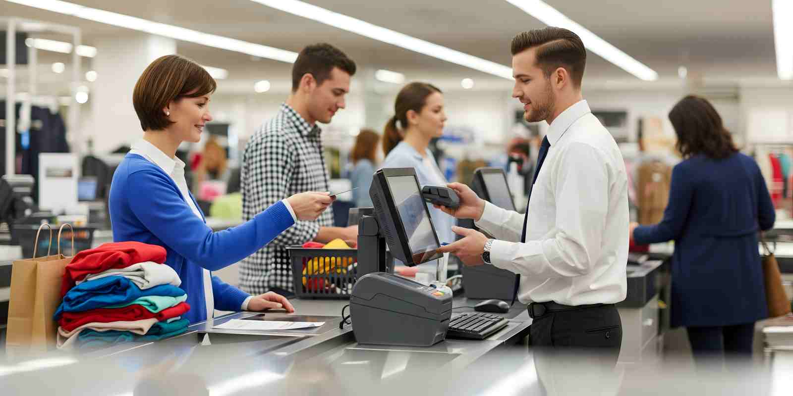 Retail Store Worker Having Payment from Customers at Counter