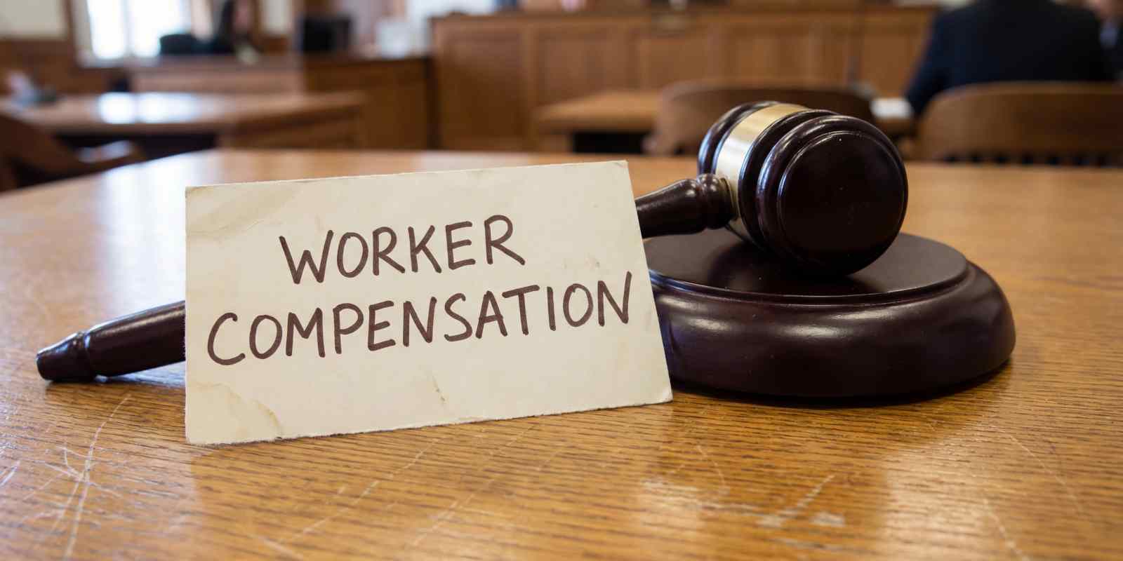 Worker Compensation Rule Concept with Judge Gavel in Courtroom