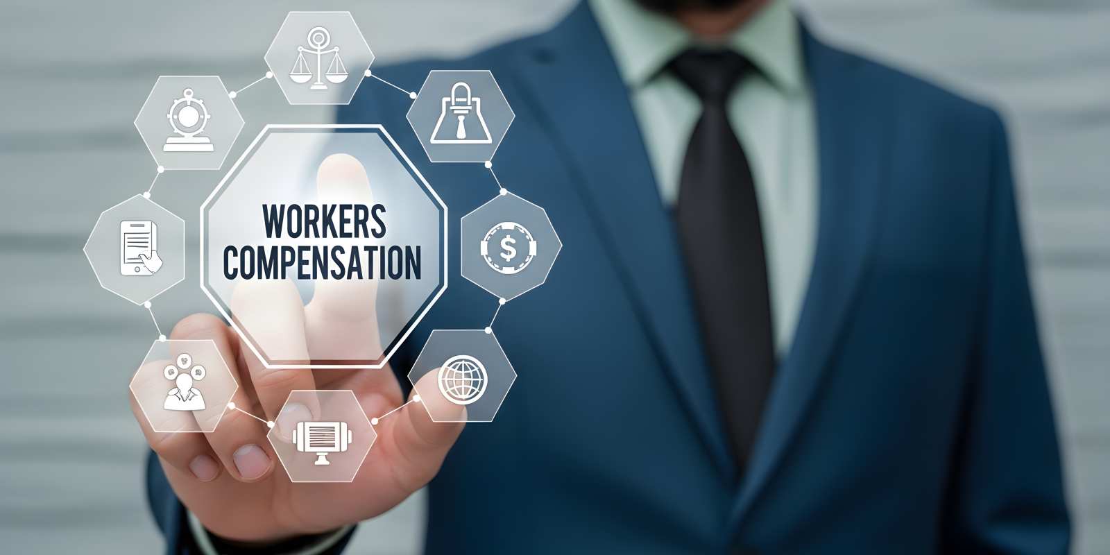 Businessman Interacting with Workers Compensation Insurance Concept Interface