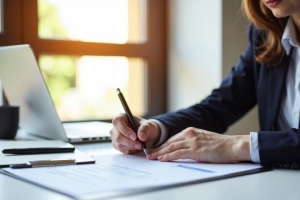 Female LLC Member Reviewing Coverage Status in Workers Compensation Insurance