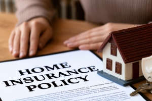Home Insurance Policy Document with Miniature House