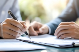 Insurance Agent Explaining Workers Compensation Rates to Client