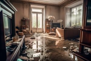 Interior of Home Damaged by a Flood Water Full of Goods